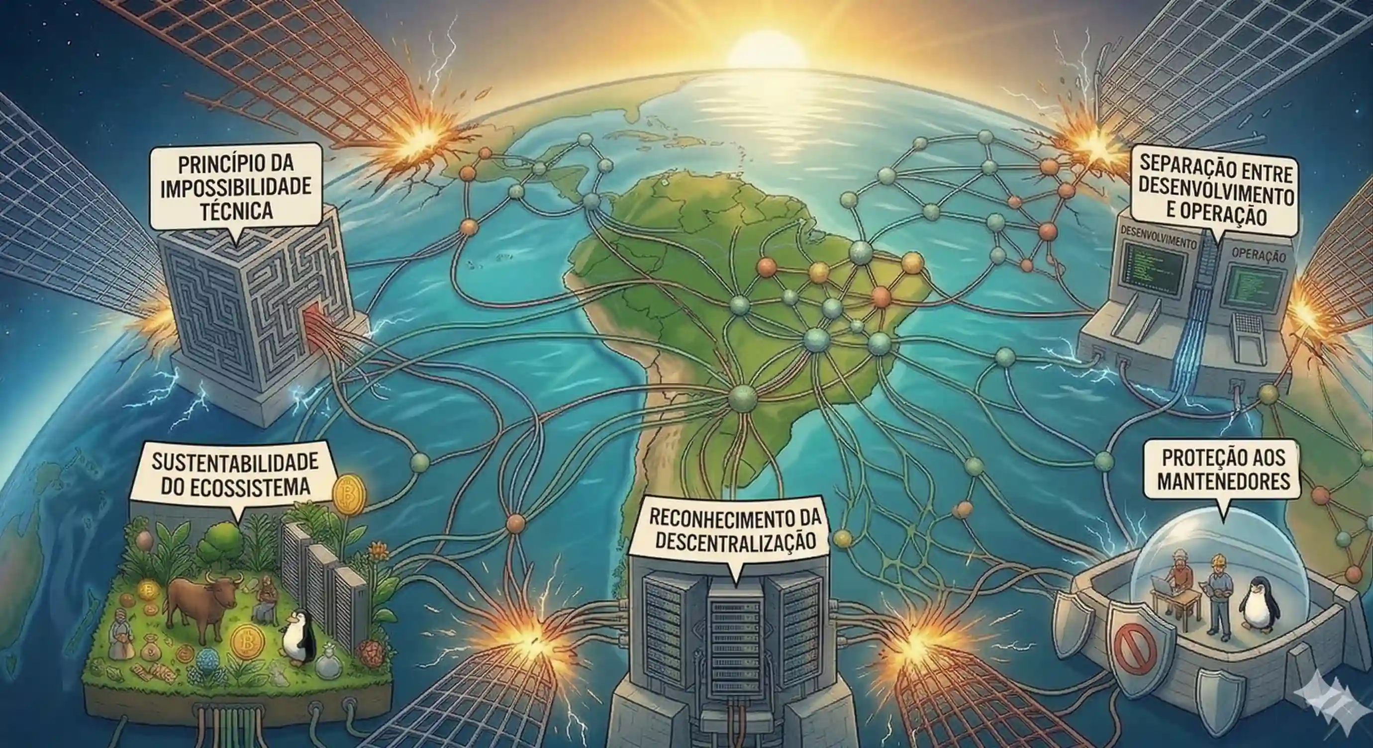 Ilustração mostrando um labirinto complexo representando o emaranhado jurídico que a infraestrutura livre enfrenta no Brasil.